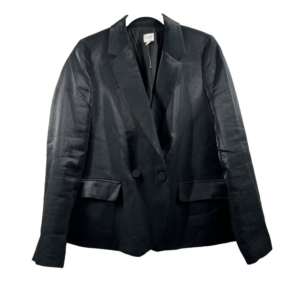 J. Crew High Shine Blazer Size 6 Shimmer Black Double Breasted Lined Long Sleeve
